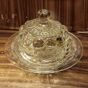 Antique EAPG Riplay & Co Dakota thumbprint butter dish with lid farmhouse mcm